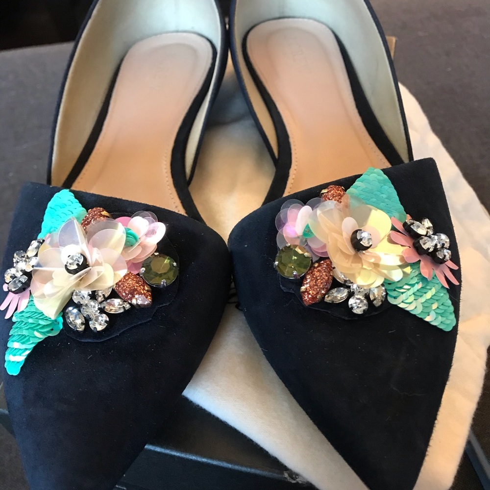 J Crew Sloan jeweled navy suede flat